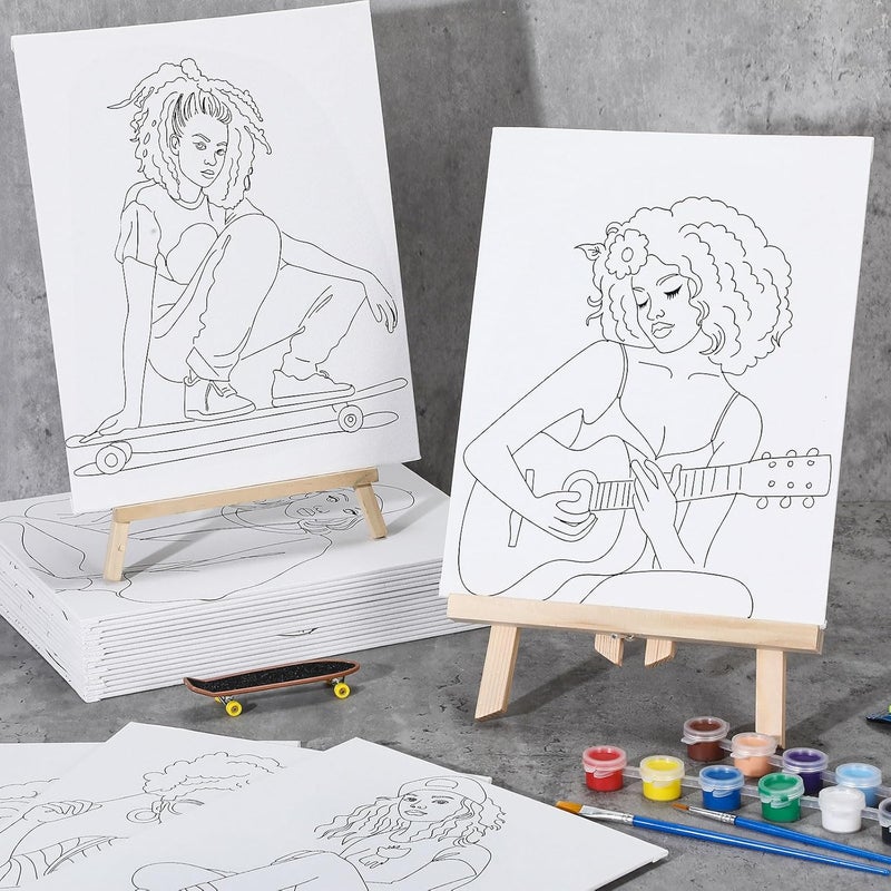 Sherr 20 Pcs Stretched Pre Drawn Canvas Afro Queen Black Art for Painting for Adults Outline Pre Drawn Stretched Cotton Canvas to Paint Party Set, 8 x 10''(Vintage) - Image 5